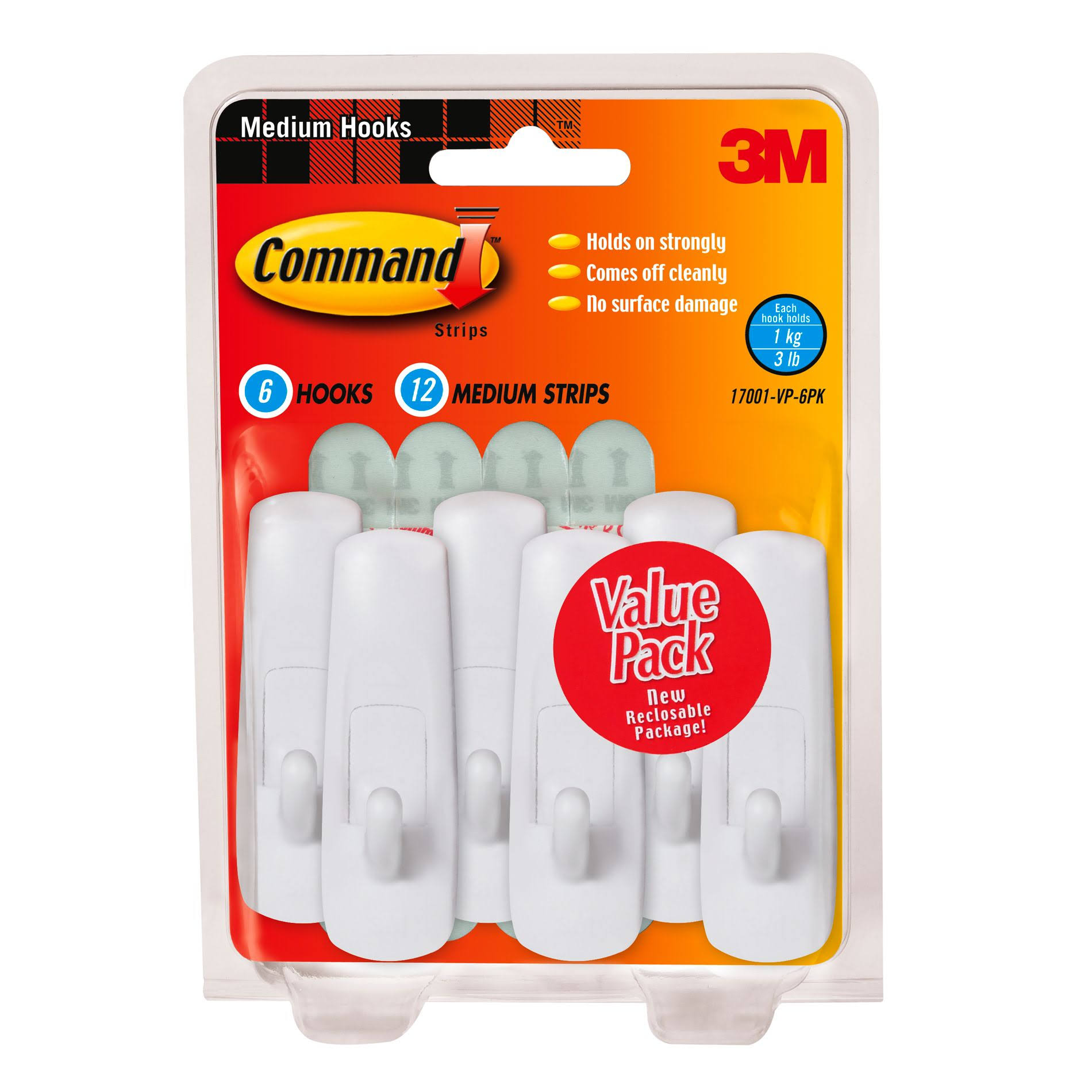 Command Medium Value Pack - Self-adhesive hook - white (pack of 6)