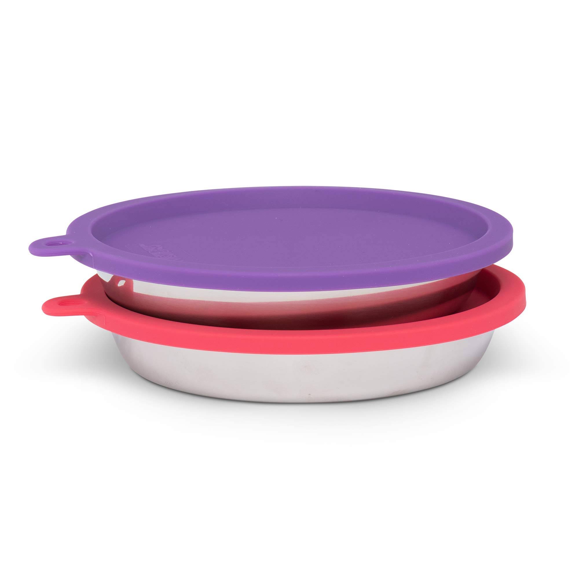 Set of Stainless Saucer Shaped Bowls with Silicone Lids | Messy Mutts