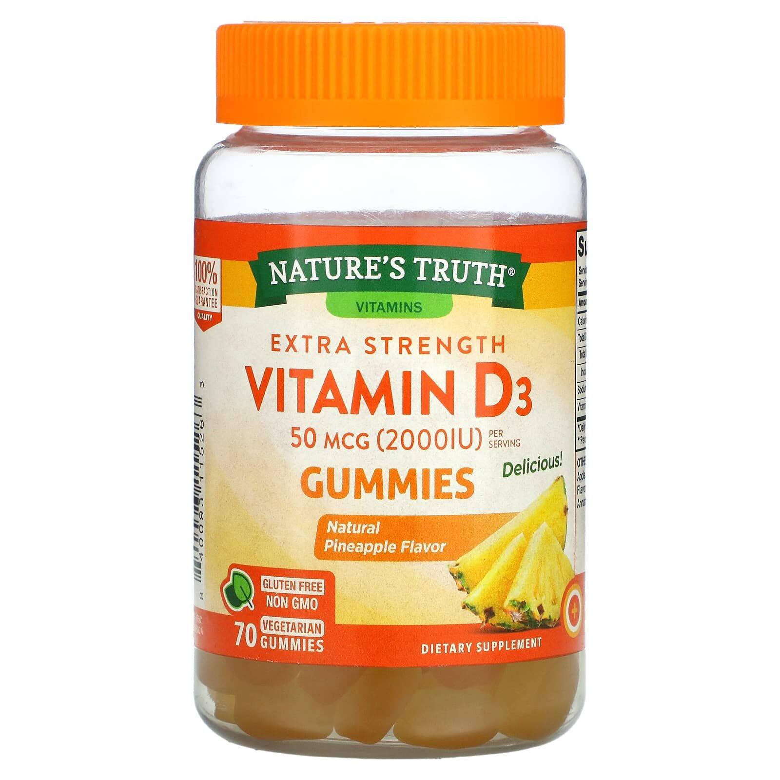 Nature's Truth, Extra Strength Vitamin D3, Natural Pineapple, 50 MCG (2,000 IU), 70 Vegetarian Gummies