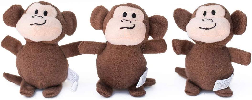 ZippyPaws Burrow Squeaky Plush Dog Toys - Monkey, Medium, 3 Pack