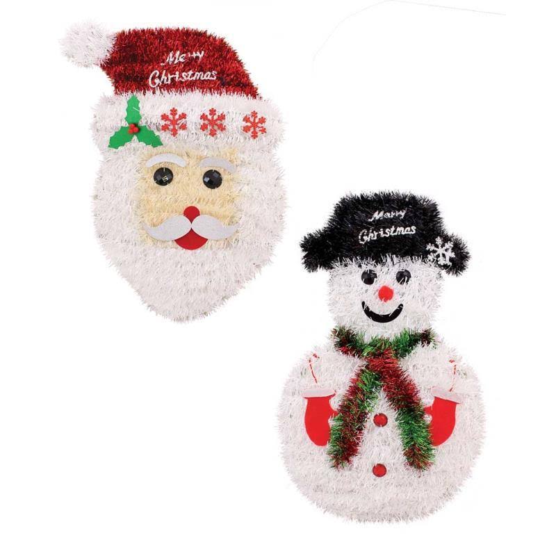 Santa Face and Snowman Christmas Tinsel Hanging Decoration