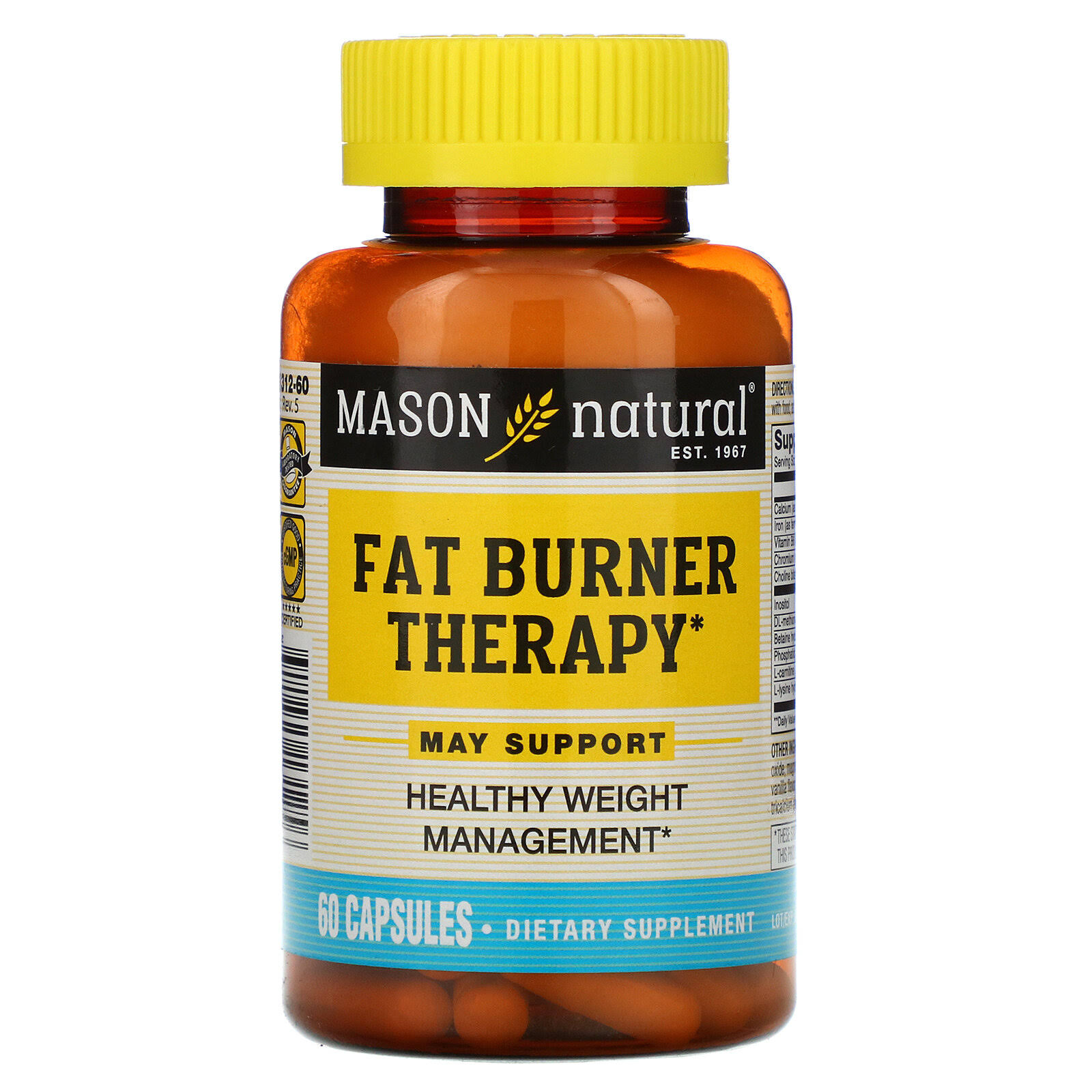 Mason Natural Fat Burner with Chromium Picolinate L-Carnitine and Iron Capsules - x60
