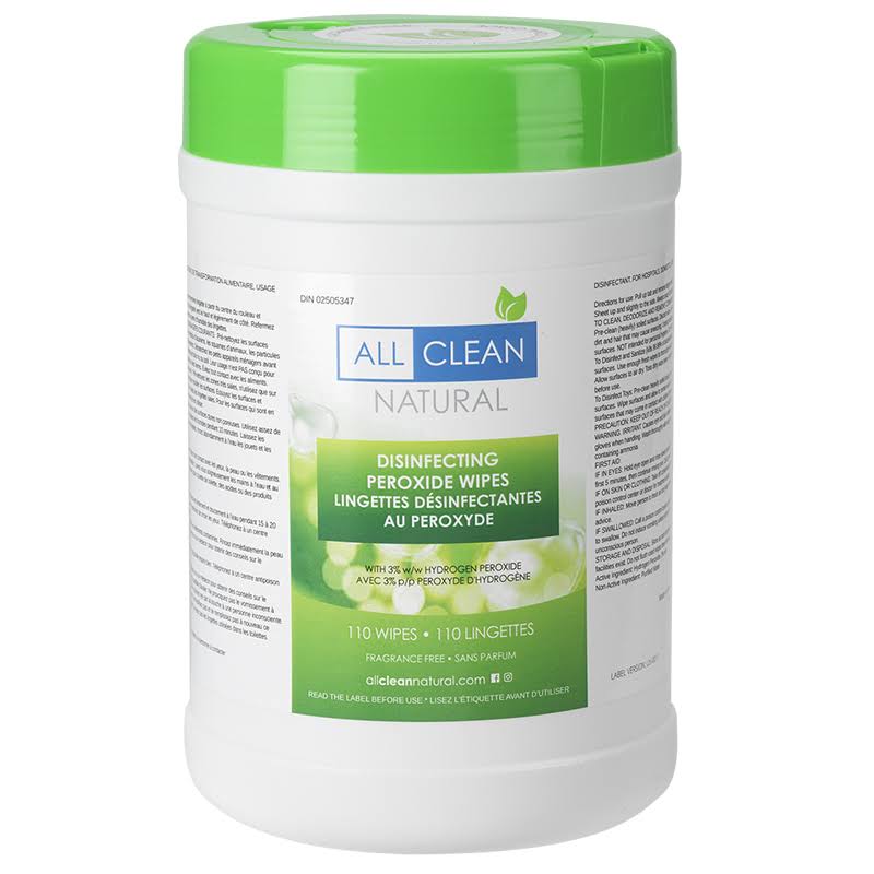 All Clean Natural Disinfecting Peroxide Wipes - 110 wipes - White