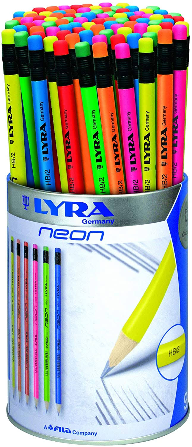 Lyra Neon Hb Graphite Pencils With Eraser Tip - 96 Piece