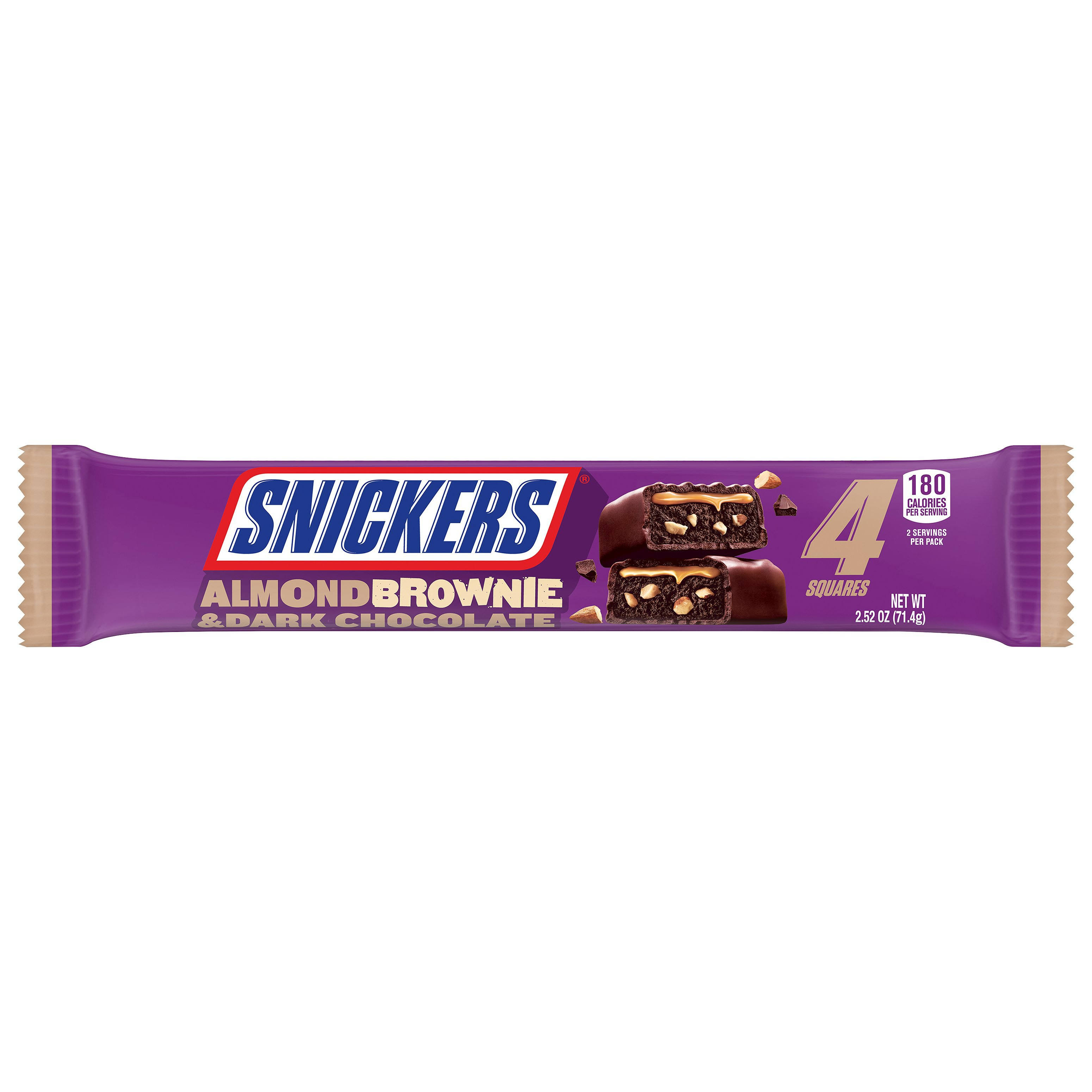 Snickers dark chocolate almond brownie candy bar pack, share size, 2.52 oz