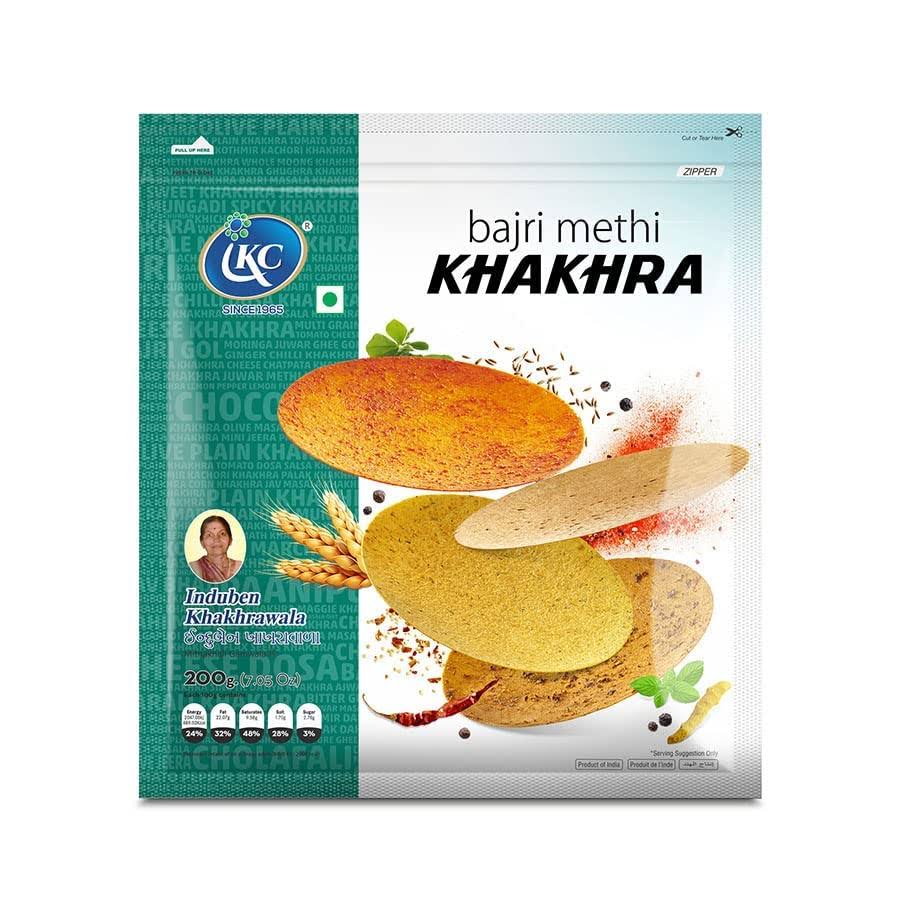 Induben Khakhrawala Premium Tasty and Healthy Indian Gujarati Snacks Khakhra 200gm (7 oz) BAJARI & METHI ( MILLET & FENUGREEK ) Pack of 2