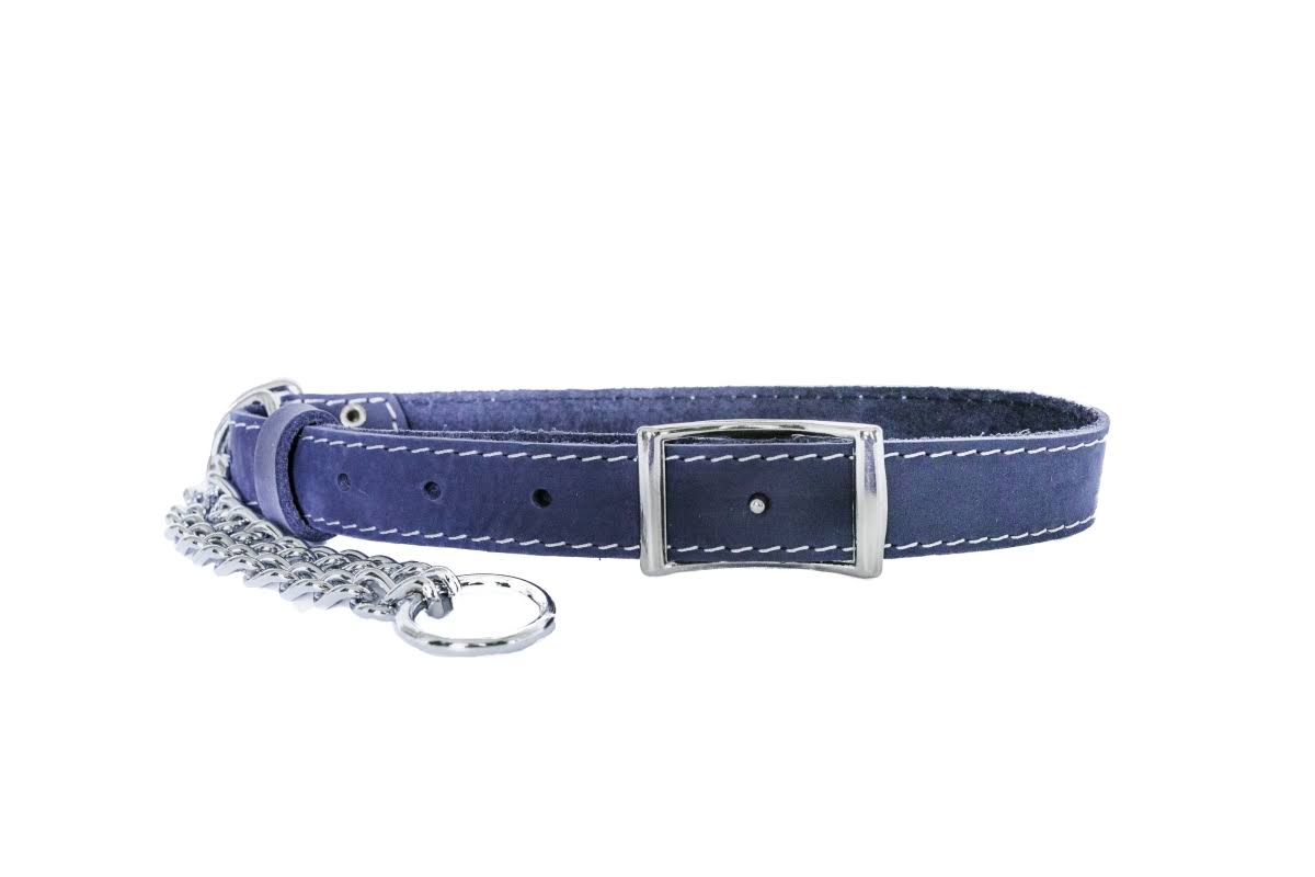 Euro-Dog Luxury Soft Leather Martingale Collar - Navy, Small