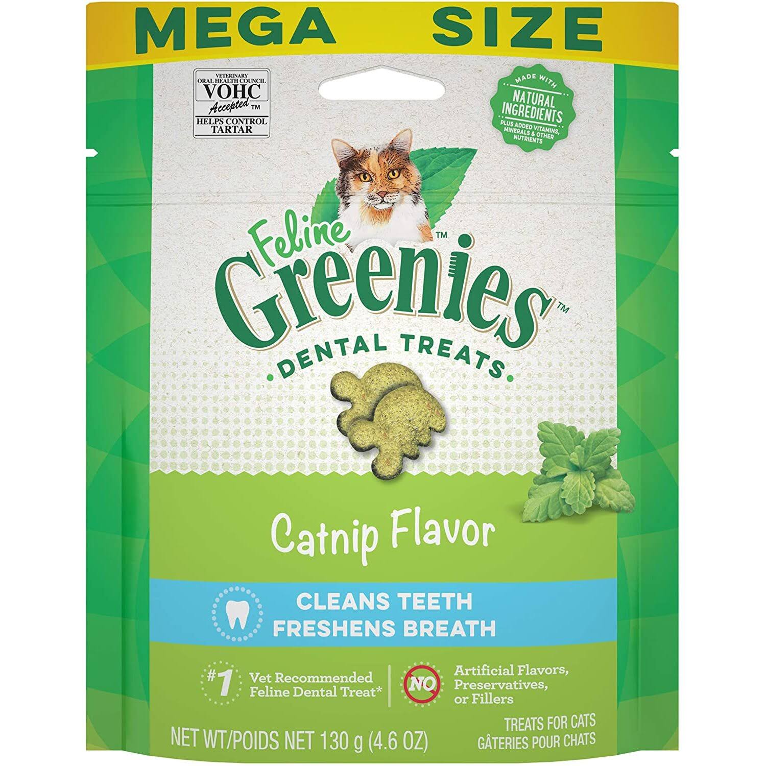 Greenies Feline Crunchy Dental Treats Catnip Flavor Mega Size 4.06 ounces