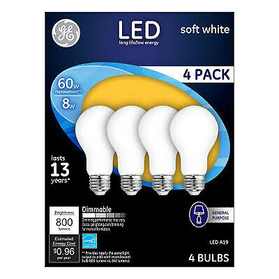 LED Light Bulbs, Frosted Soft White, 8-Watts, 750 Lumens, 4-Pk. -93098313