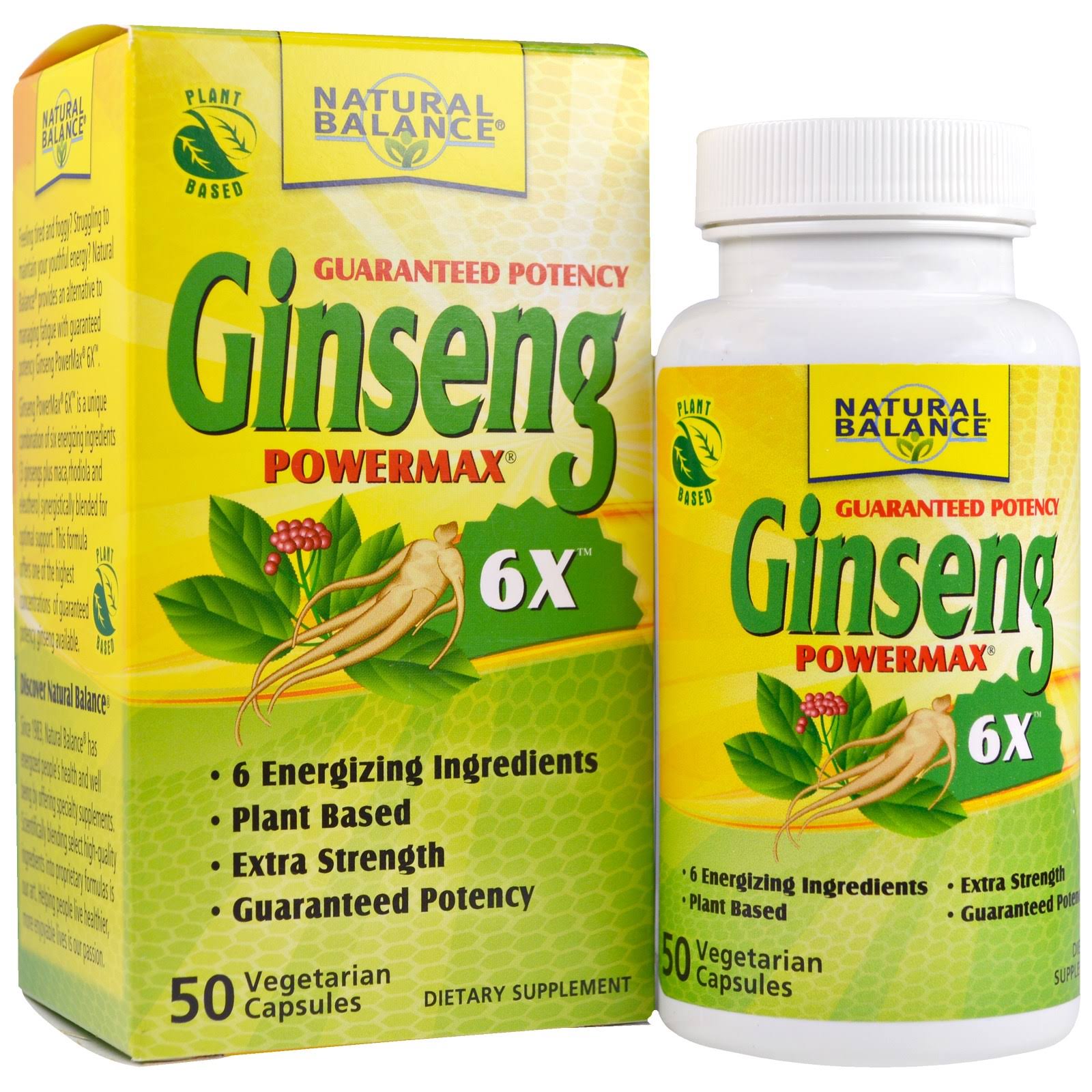 Natural Balance Ginseng PowerMax 6x Herbal Supplement - 2000mg, 50 Capsules