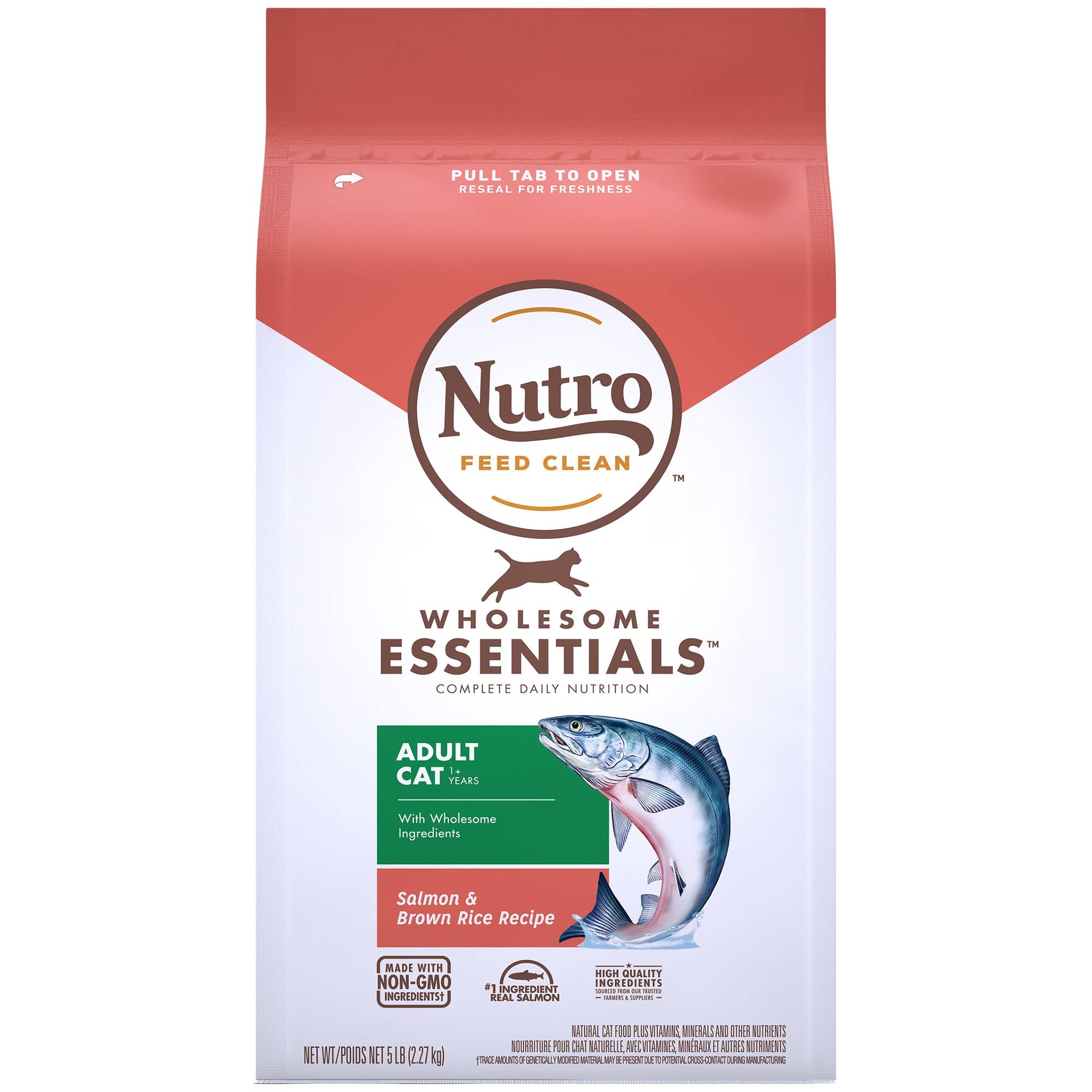 Nutro Wholesome Essentials Natural Dry Cat Food, Adult Cat Salmon & Brown Rice Recipe Cat Kibble, 5 LB Bag