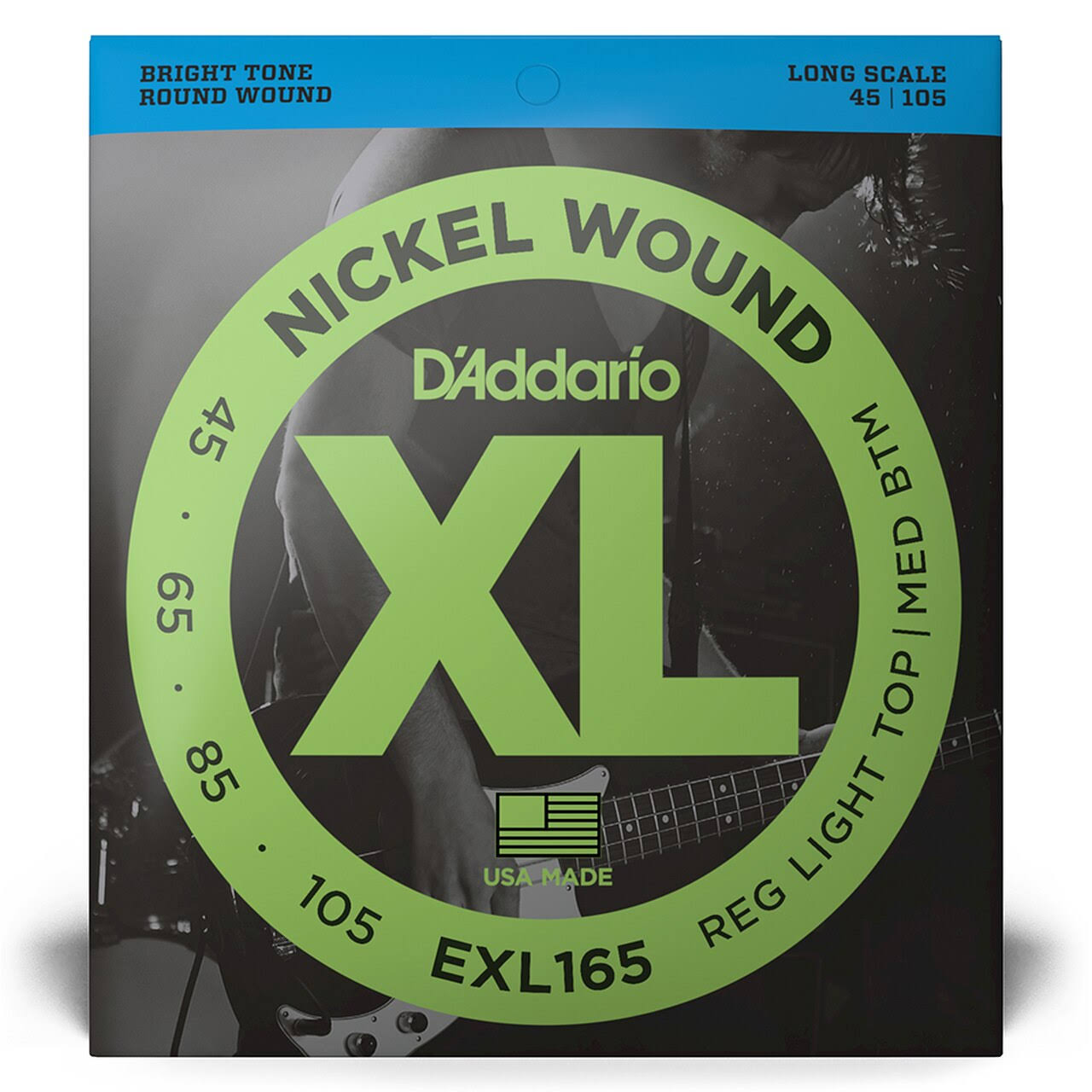 D'Addario EXL165 Nickel Wound Bass Guitar Strings - Custom Light, 45-105