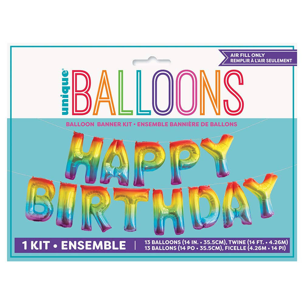 Rainbow Foil Happy Birthday Letter Balloon Banner Kit, 14"