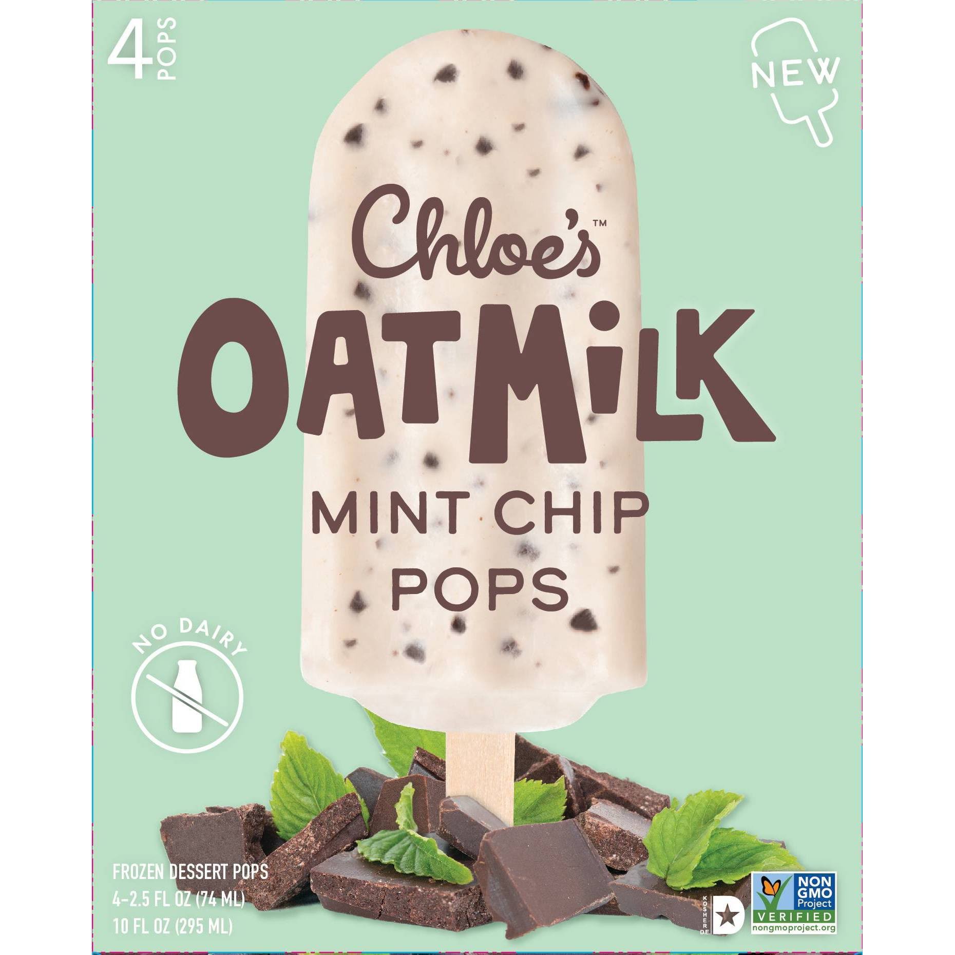 Chloe's Frozen Dessert Pops, Mint Chip, Oatmilk, 4 Pack - 4 pack, 2.5 fl oz pops