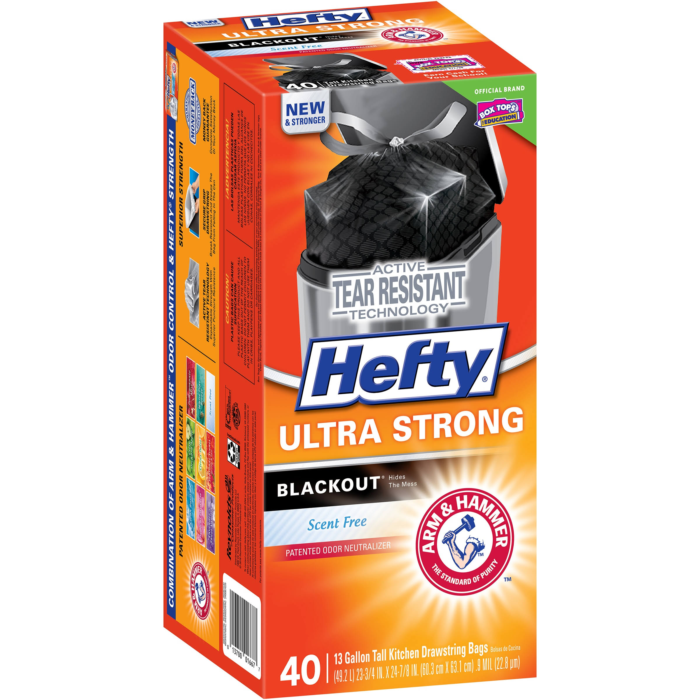 Hefty Ultra Strong Tall Kitchen Trash Bags, Blackout, Unscented, 13