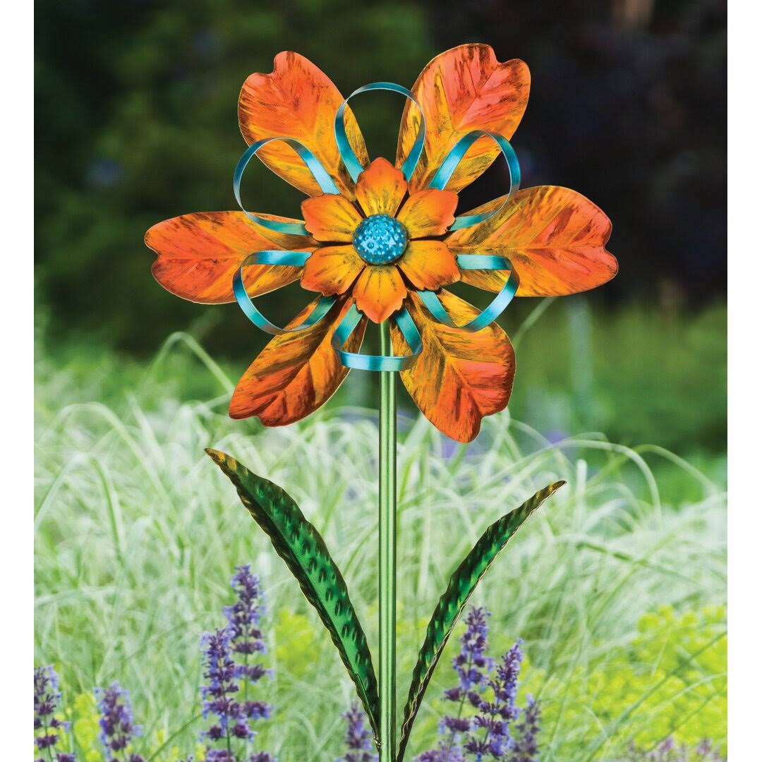 Regal Art & Gift Orange Flower Spinner Stake