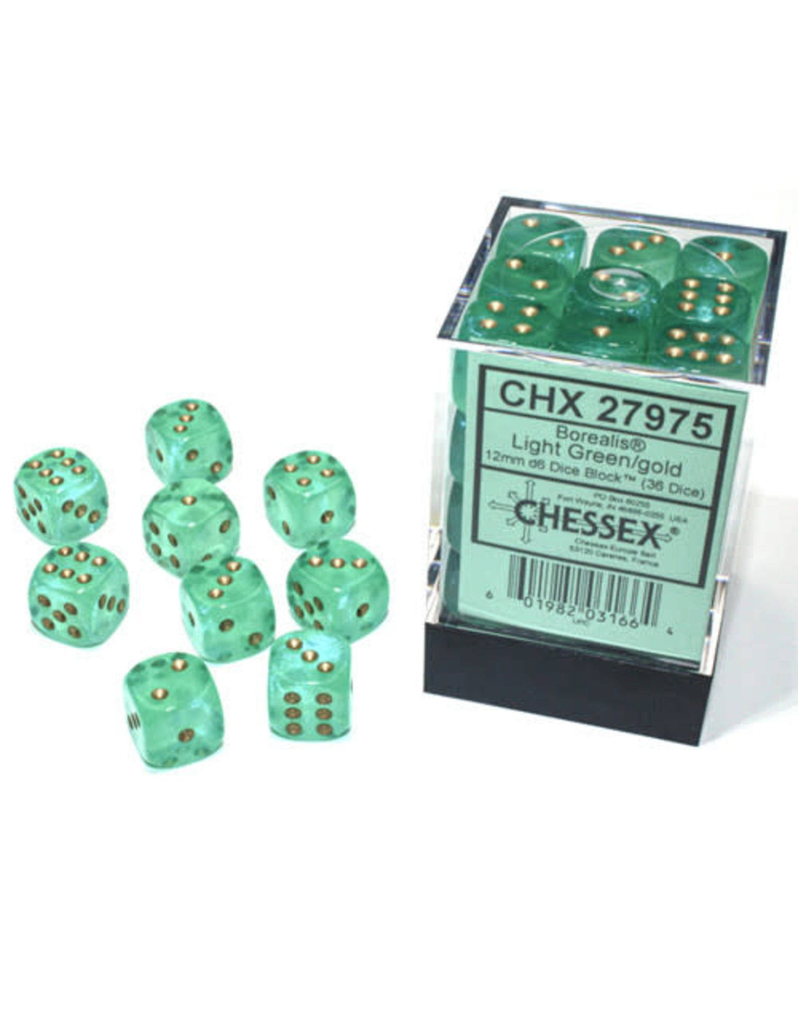 Chessex 12mm D6 Block - Borealis Luminary Green / gold