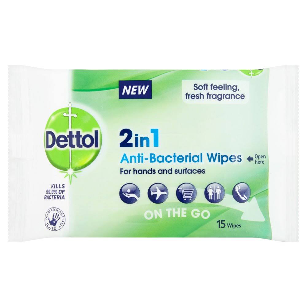 Dettol 2 in 1 Anti-Bacterial Wipes - 15 Wipes