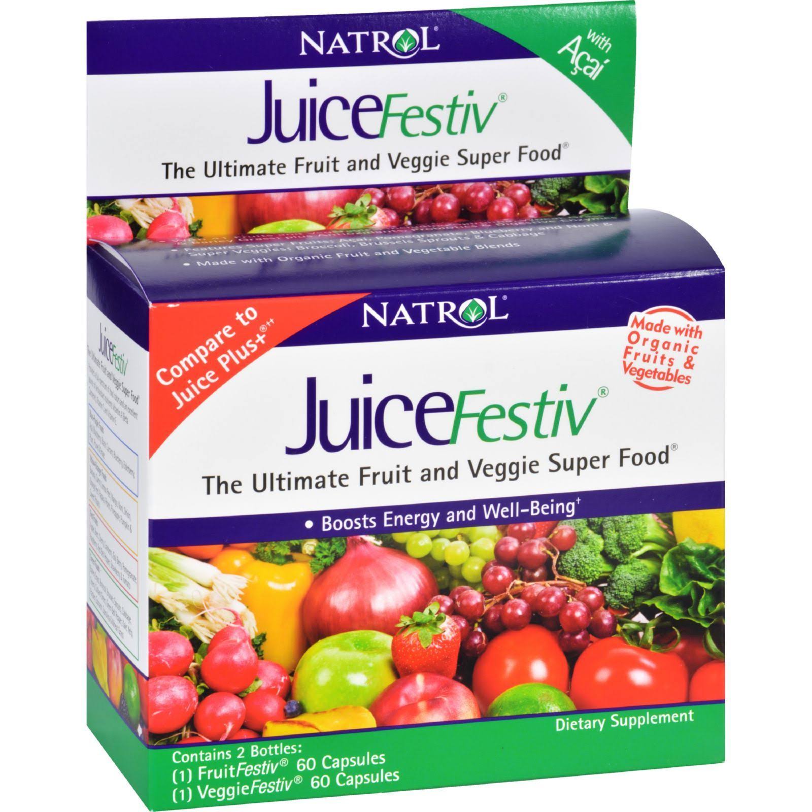 Natrol JuiceFestiv The Ultimate Fruit and Veggie Super Food - 2 Bottles, 120 Capsules