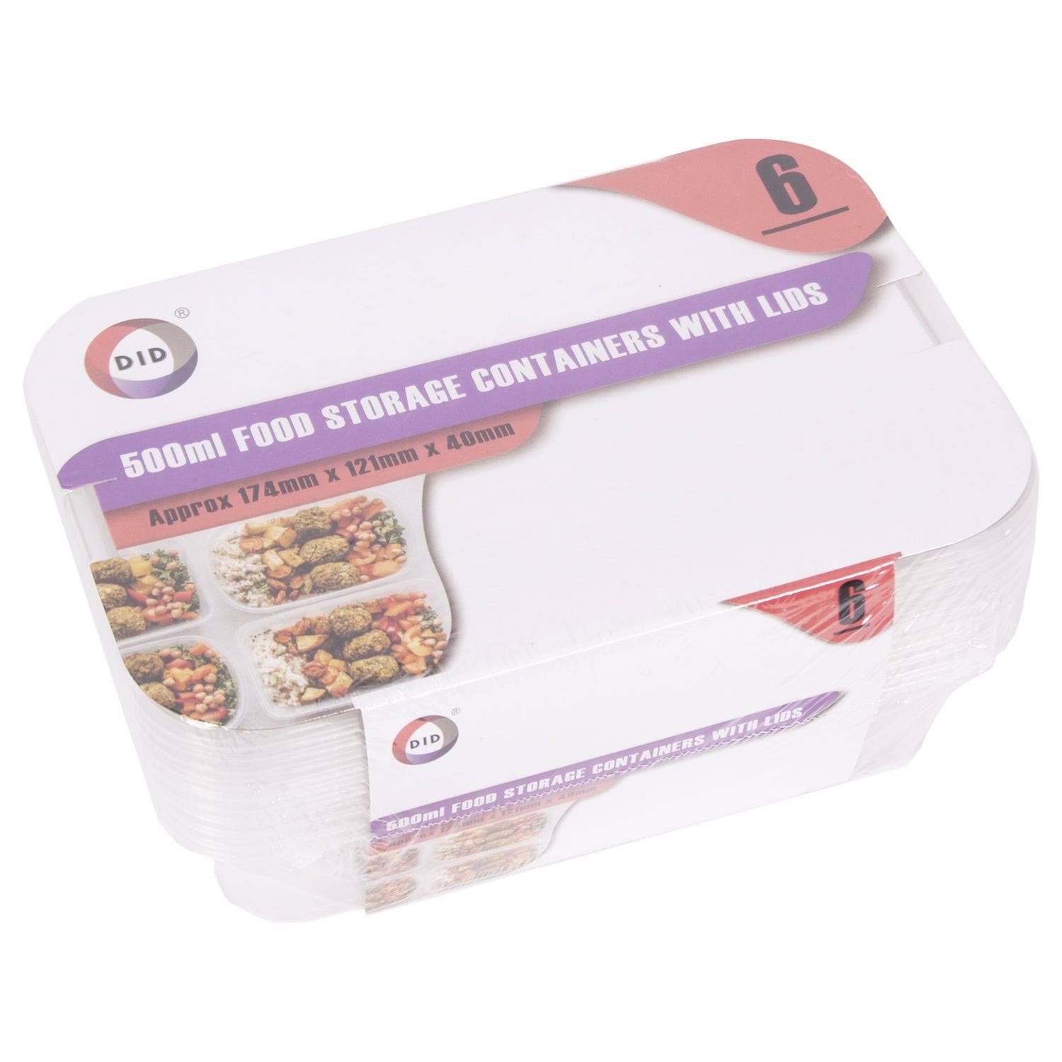 Food Storage Containers with Lids 500ml - Pack of 6