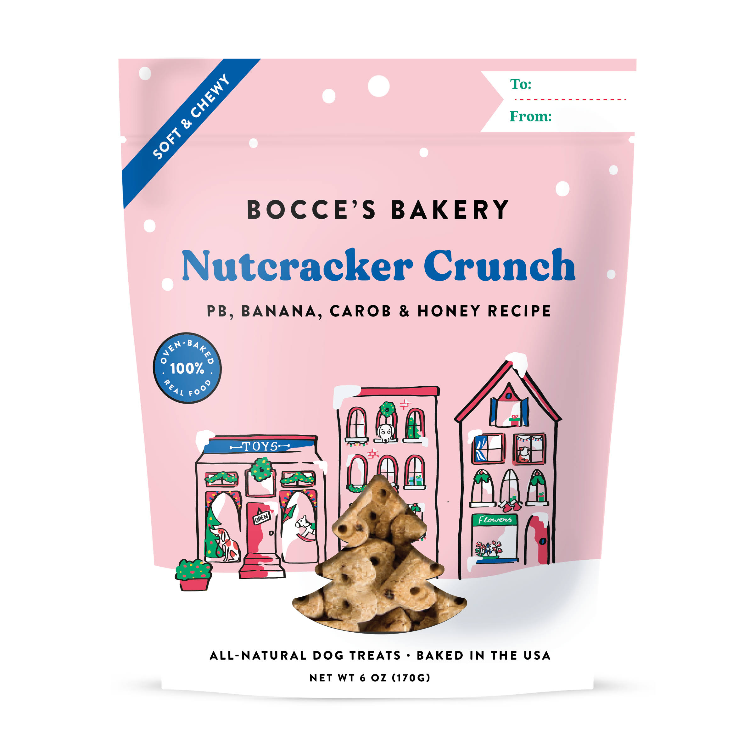 Bocce's Bakery Christmas-inspired Nutcracker Crunch Dog Treat - Peanut Butter, Banana and Carob | PetSmart