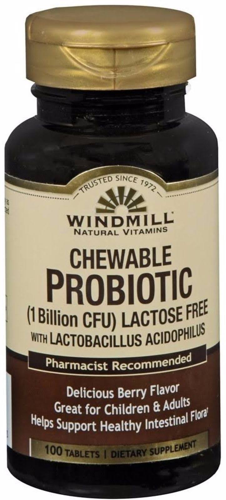 Windmill chewables probiotic, lactose-free, tablets, berry, 100 ea