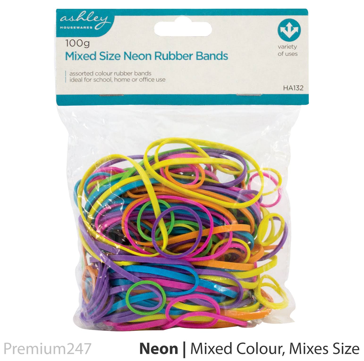 Elastic Neon Rubber Bands Assorted Colours Sizes
