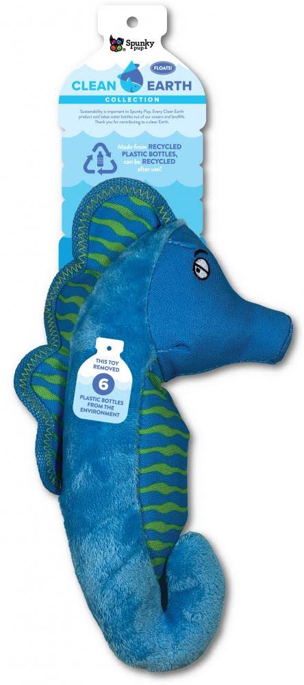 Spunky Pup Clean Earth Plush Seahorse Dog Toy, Small