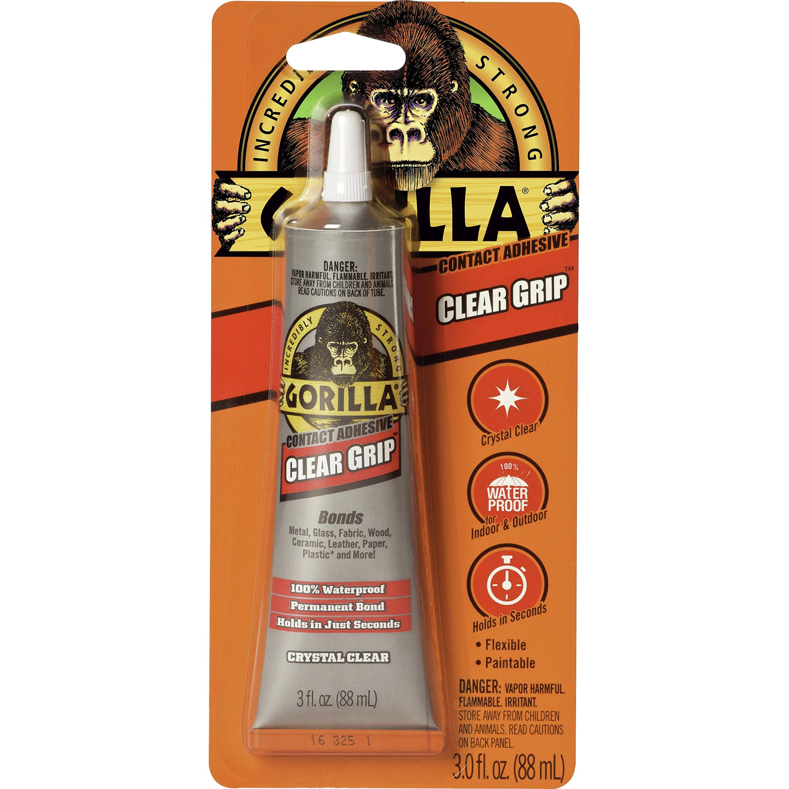 Gorilla 8040001 Clear Grip Contact Adhesive - 3oz, Clear