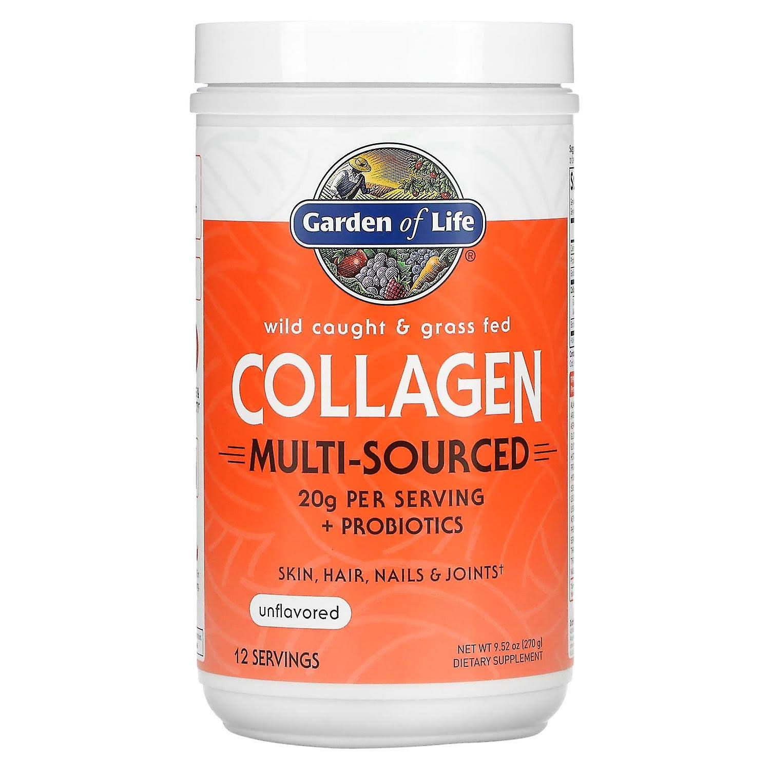 Garden of Life Wild Caught & Grass FED Collagen Multi-Sourced Unflavored 270 Grams