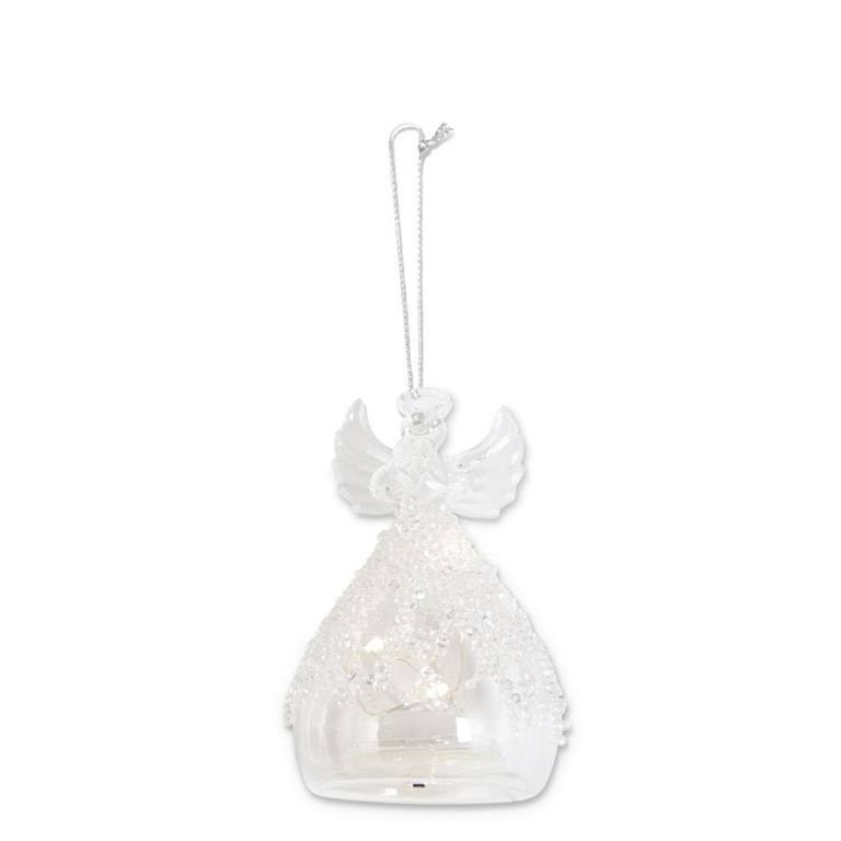 4 in Clear Glass LED Angel Ornament with Lattice