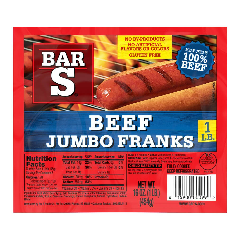 Bar S Premium Jumbo Beef Franks - 16oz