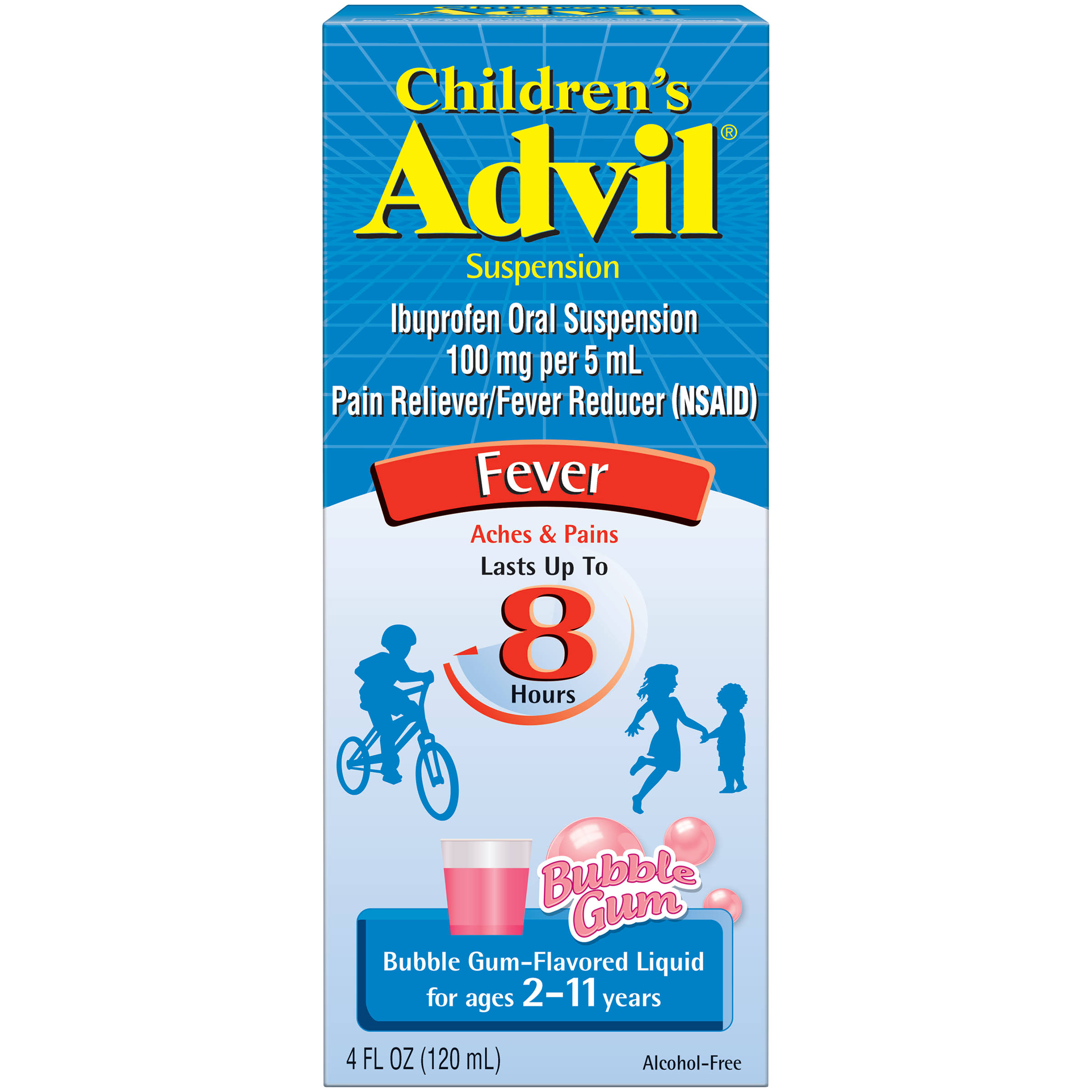 Advil Children's Suspension, 100 mg, Fever, Bubble Gum-Flavored Liquid - 4 fl oz