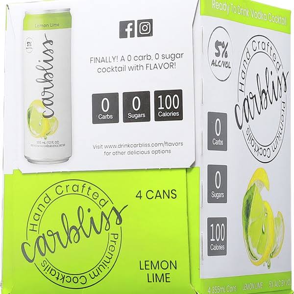 Carbliss Lemon Lime Ready to Drink Vodka Premium Cocktail - 12 fl oz