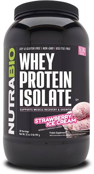 NutraBio Whey Protein Isolate - 2lbs, Strawberry