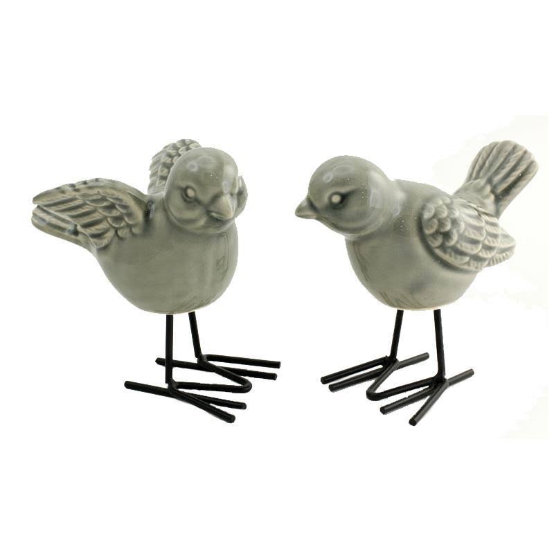 2 Grey Ceramic Birds