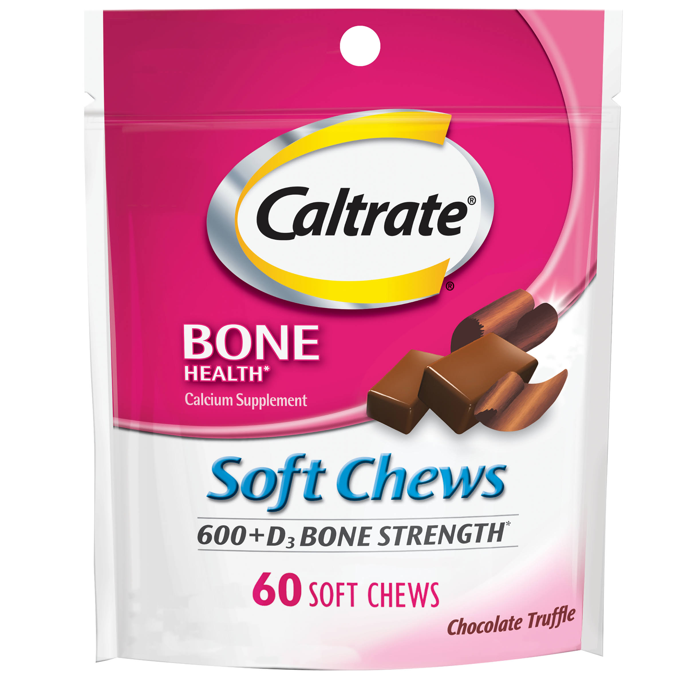 Caltrate Calcium 600 D3 Supplement Soft Chews - Chocolate Truffle - 60ct