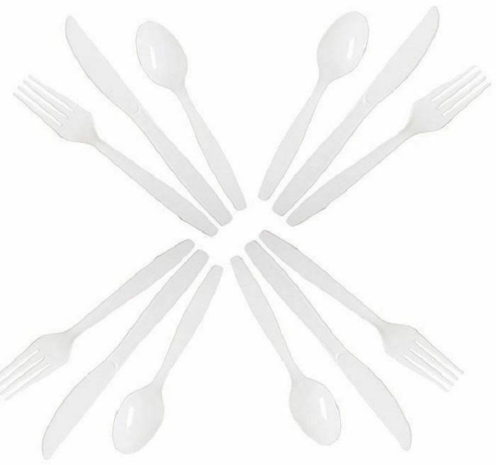 Plastic Cutlery Set - Knife, Fork and Spoon, White, 300pcs