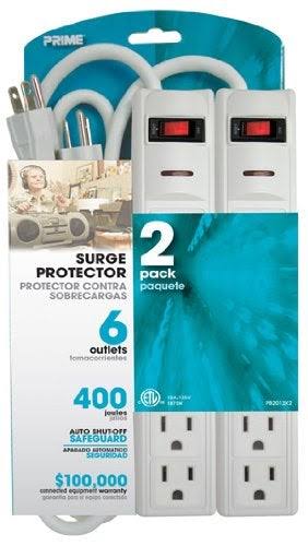 Prime Wire and Cable PB2013X2 400J Surge Protectors - 1.5' Cord, White, 2pk, 6 Outlet