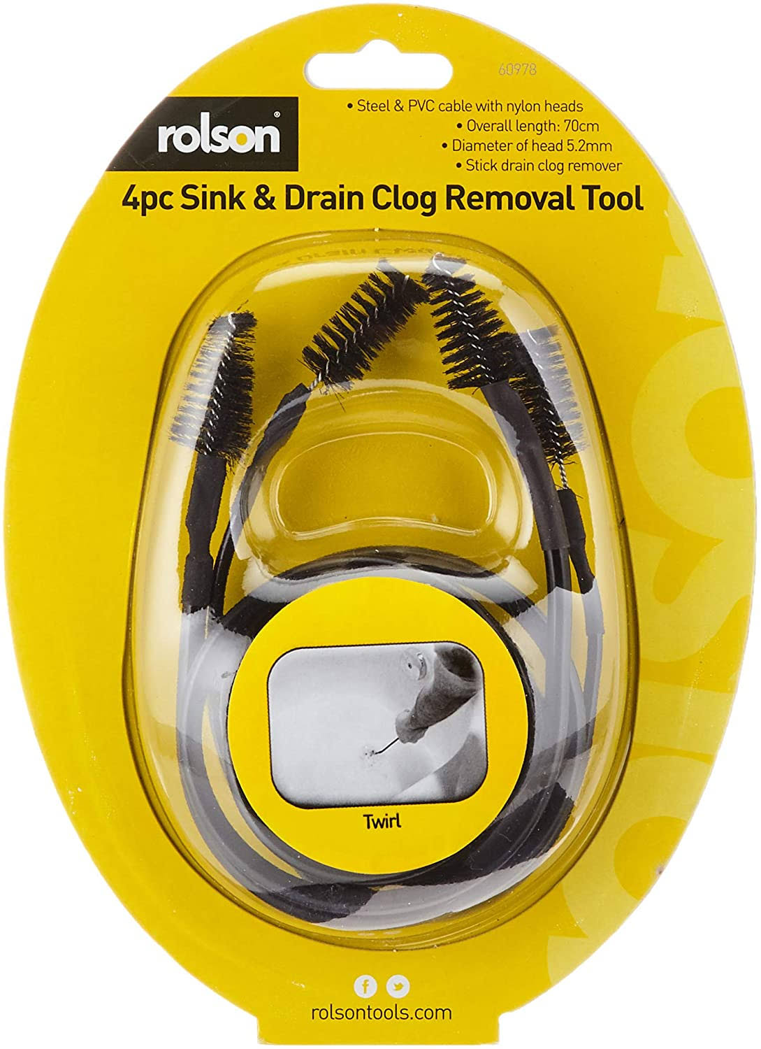Rolson 60978 Metal Sink Drain Pipe Unblocker Cleaner Snake Spring Tool Set - 4pcs