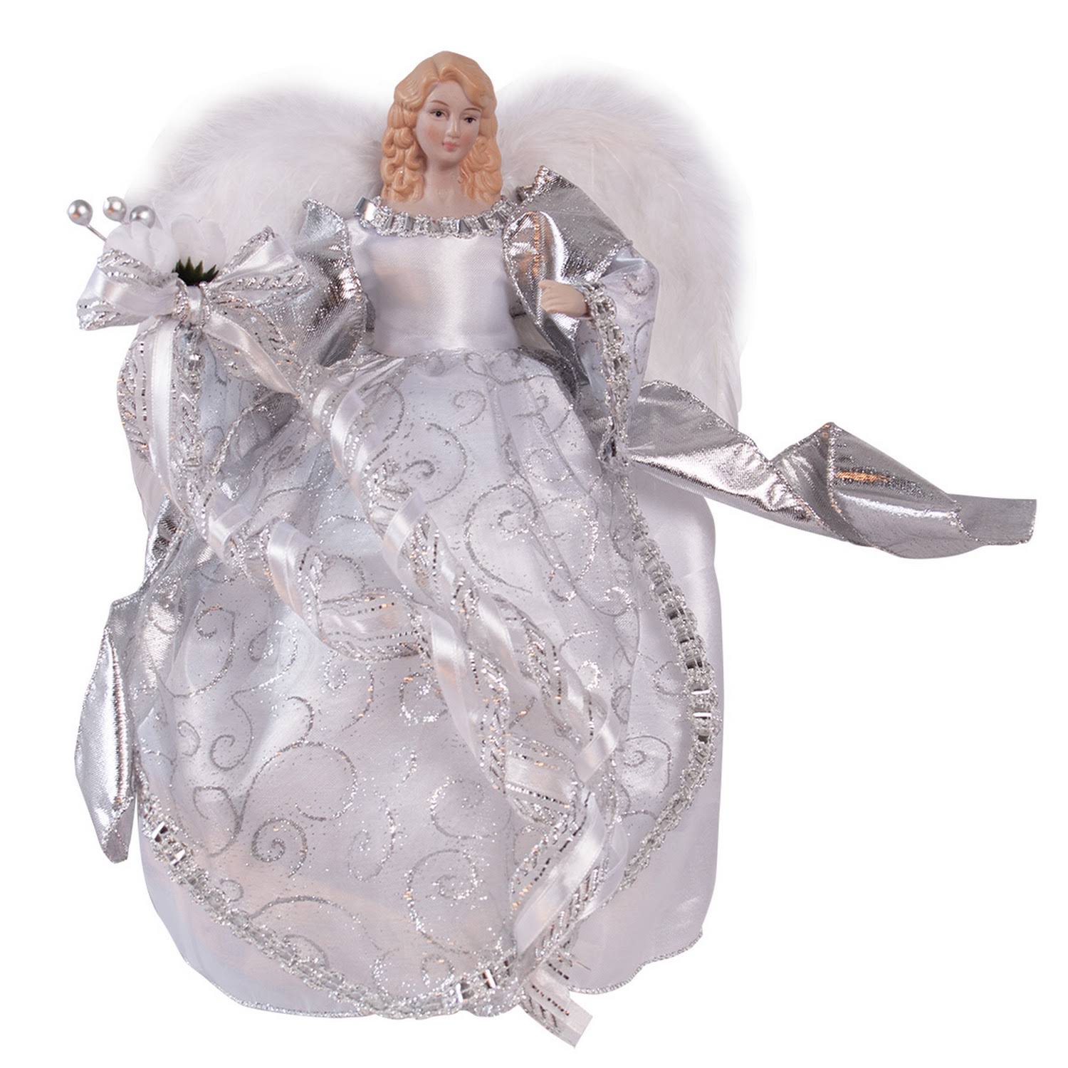 Traditional Silver Angel Fairy Christmas Tree Topper Ornament Decoration - 30cm