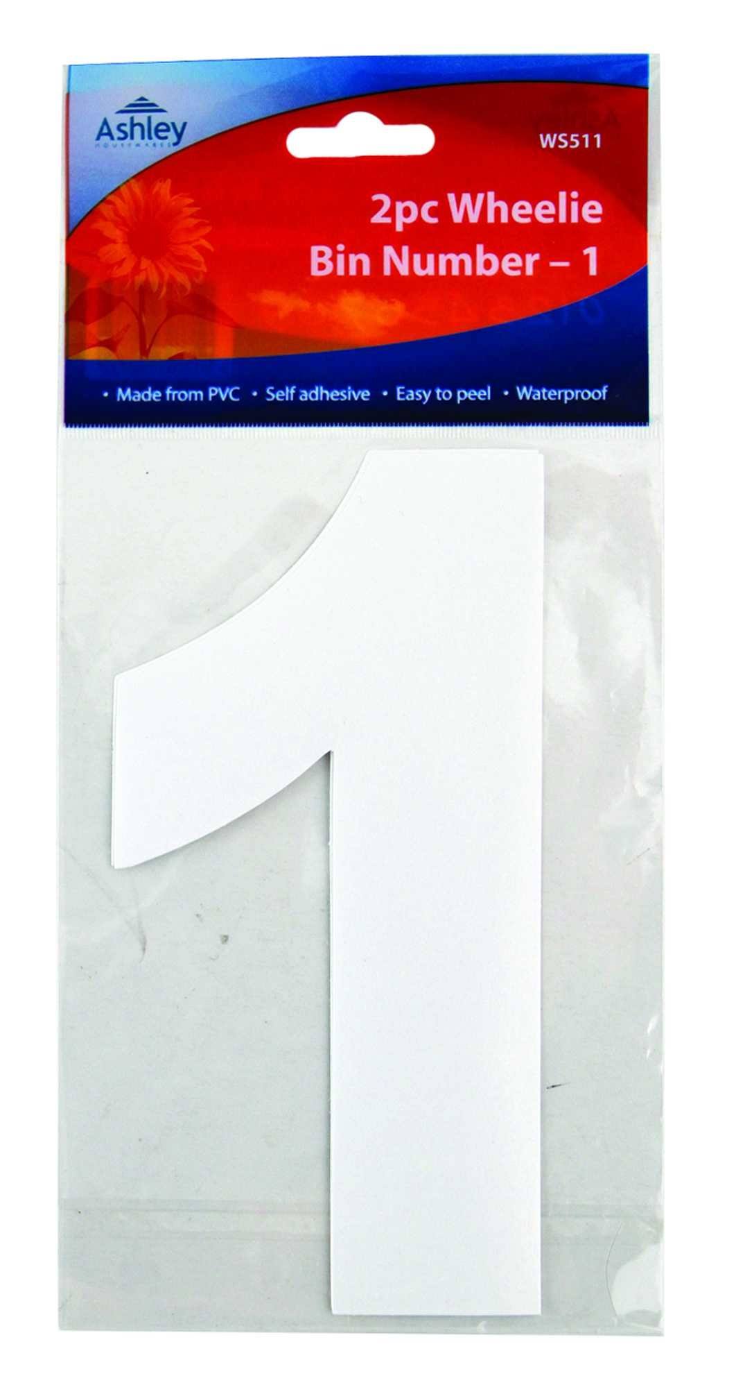 2 x Self Adhesive Stick On White Wheelie Bin Number Stickers (No.1)