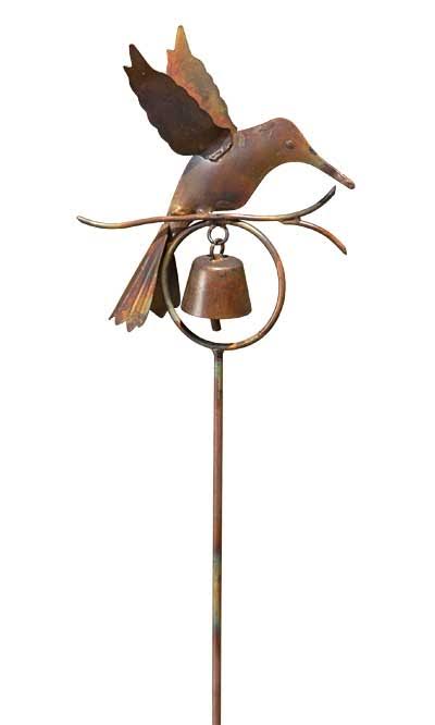 Ancient Graffiti Hummingbird with Bell Garden Stake