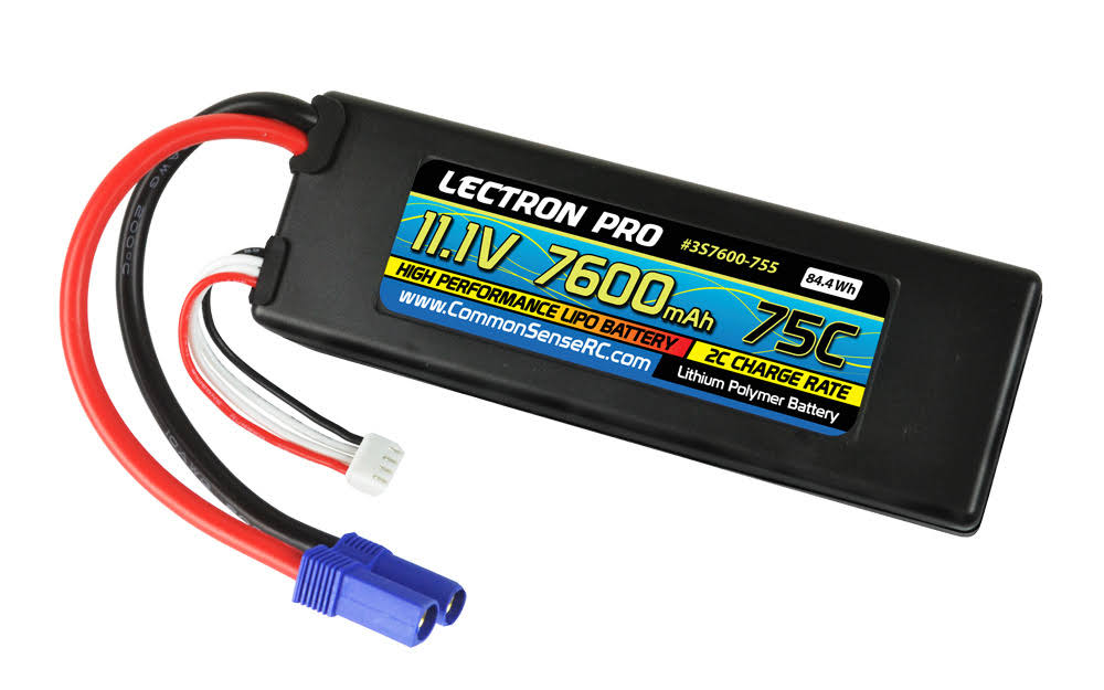 Lectron Pro 75C Hard Case Lipo Battery - 11.1V, 7600mah, With Ec5 Connector