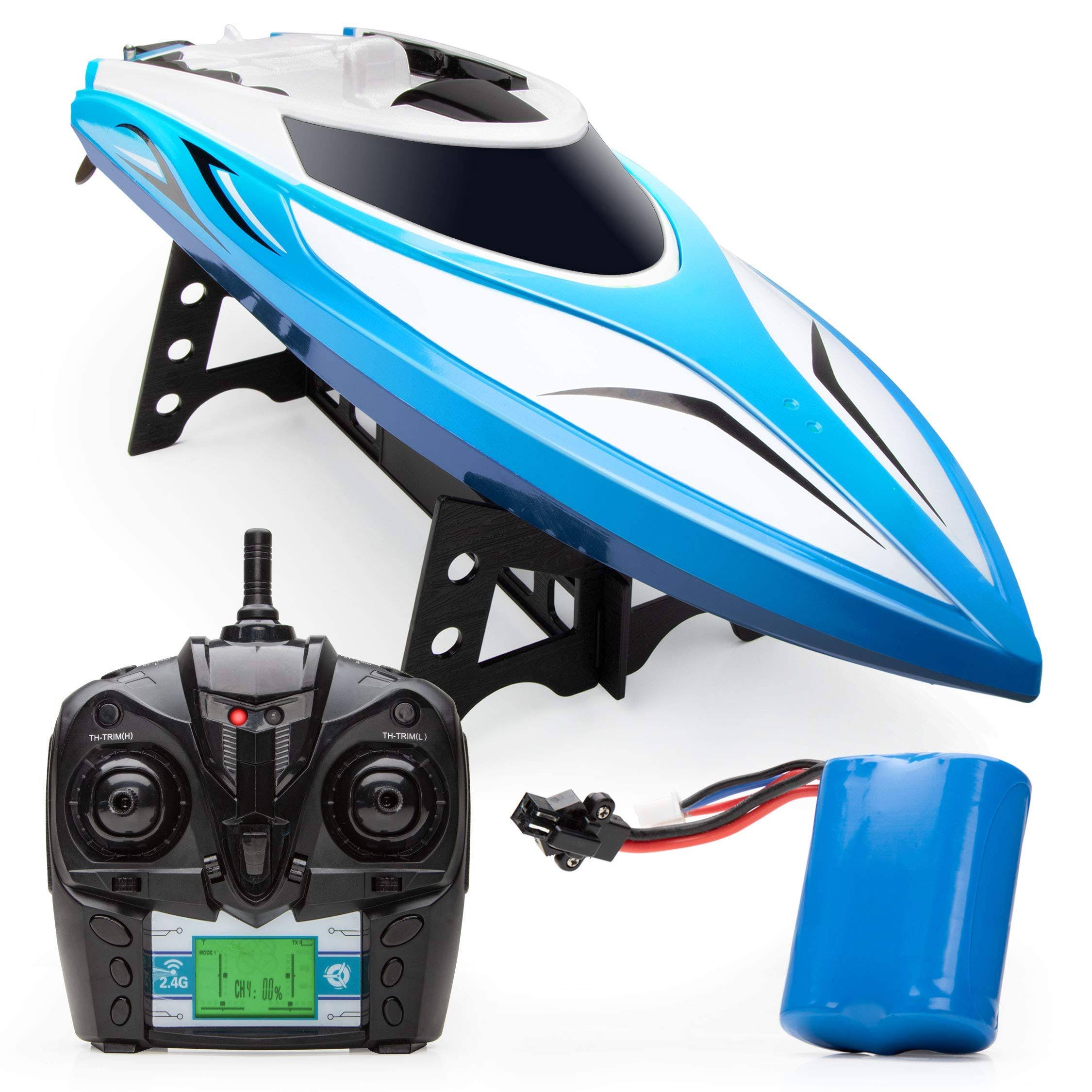 Force1 Velocity Blue RC Boat - H102 Remote Control Boat for Pools and Lakes