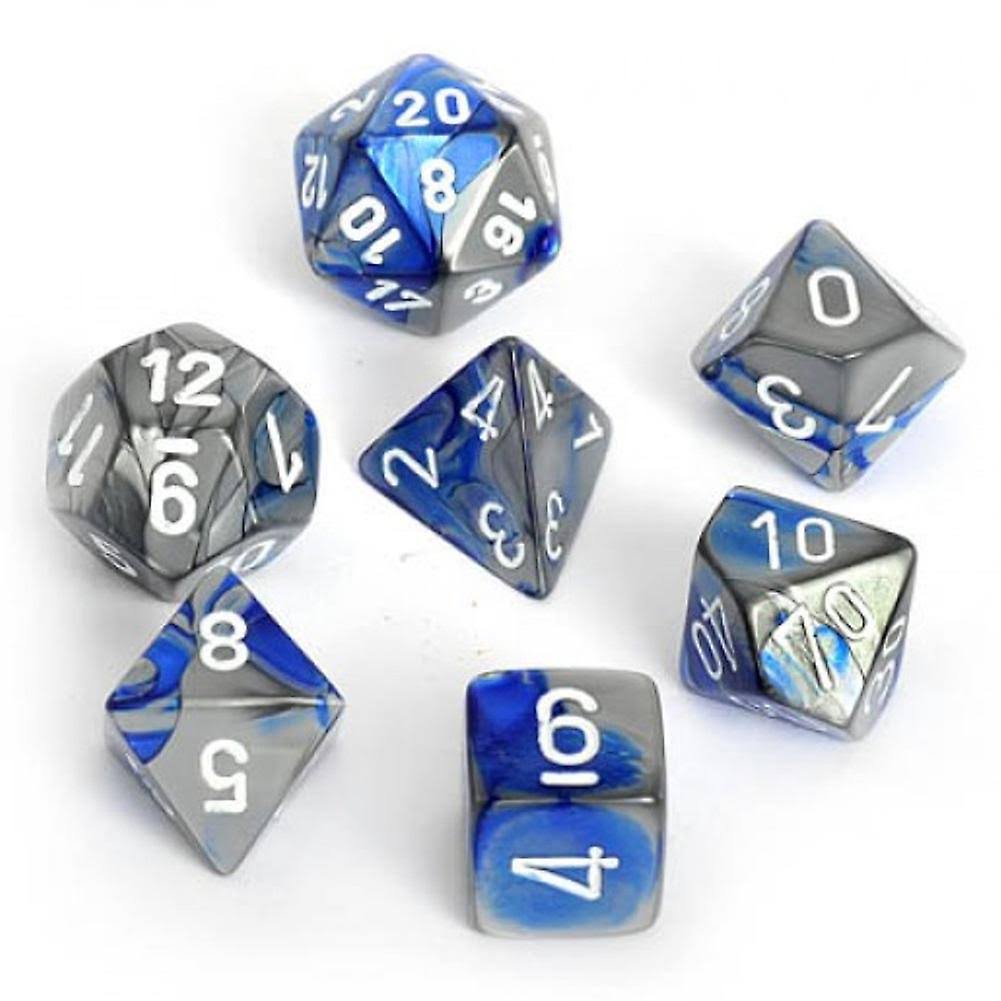 Gemini Polyhedral Die Set - Blue-Steel & White, x7