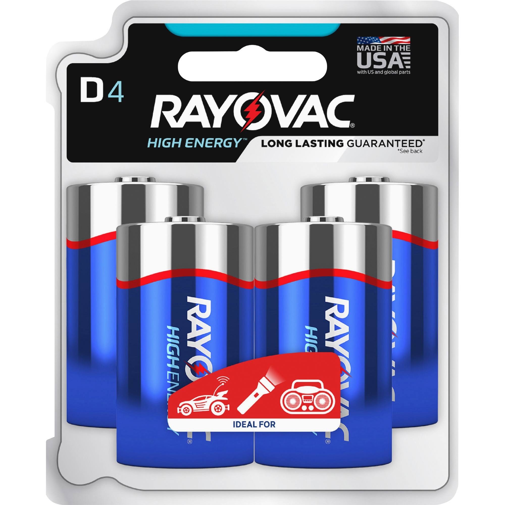 Rayovac High Energy Alkaline D Batteries - 1.5V, 4pcs