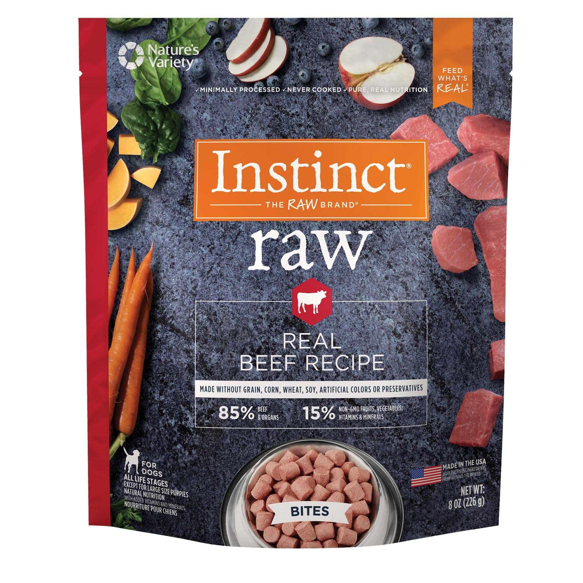 Instinct Frozen Raw Bites Grain Free Real Beef Recipe Dog Food, 8 oz.