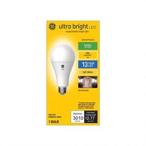 GE 93128933 LED Bulb Ultra Bright A21 E26 (Medium) Soft White 200 Watt Equivalence Frosted