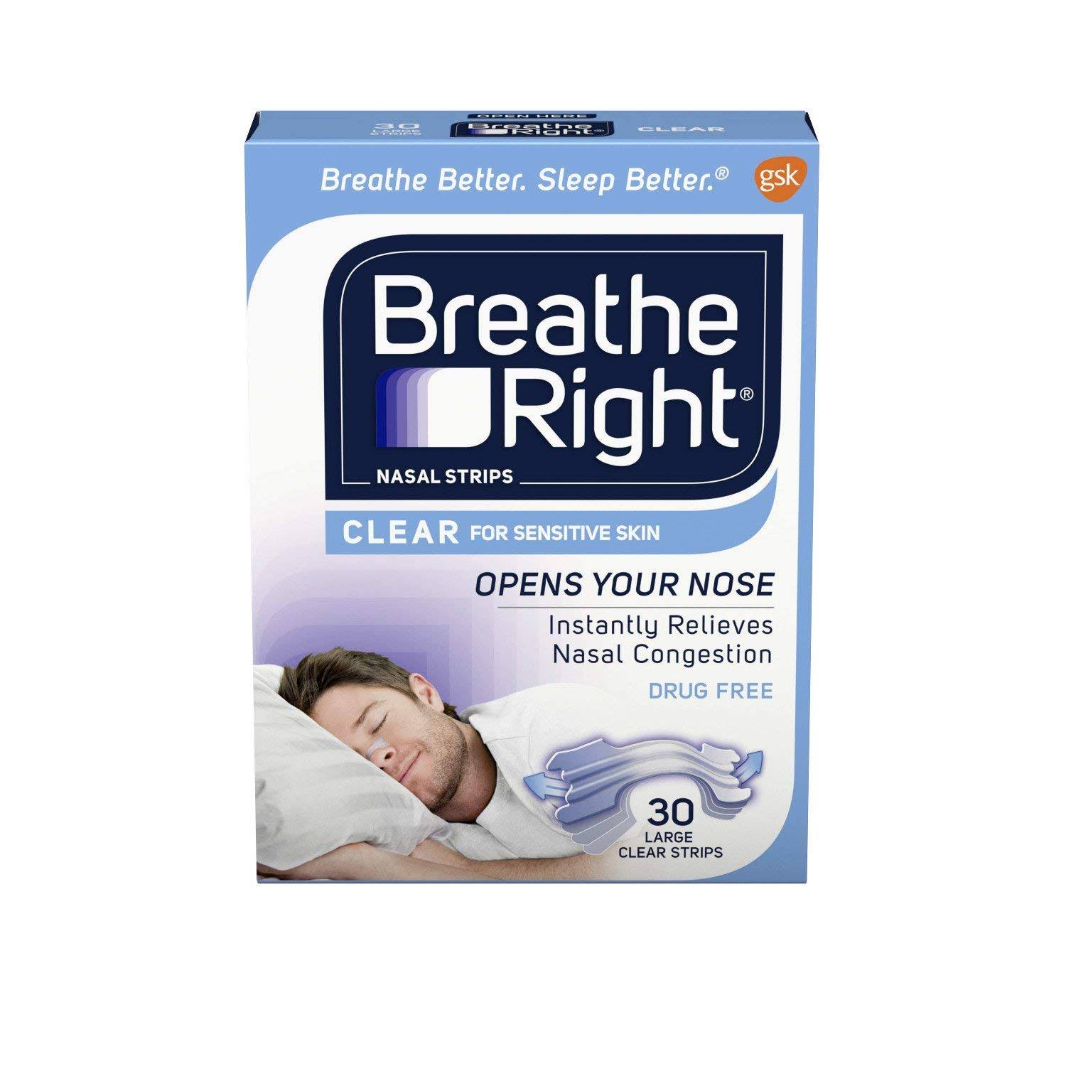 Gsk Breathe Right Large Clear Nasal Strips - 30 Pack